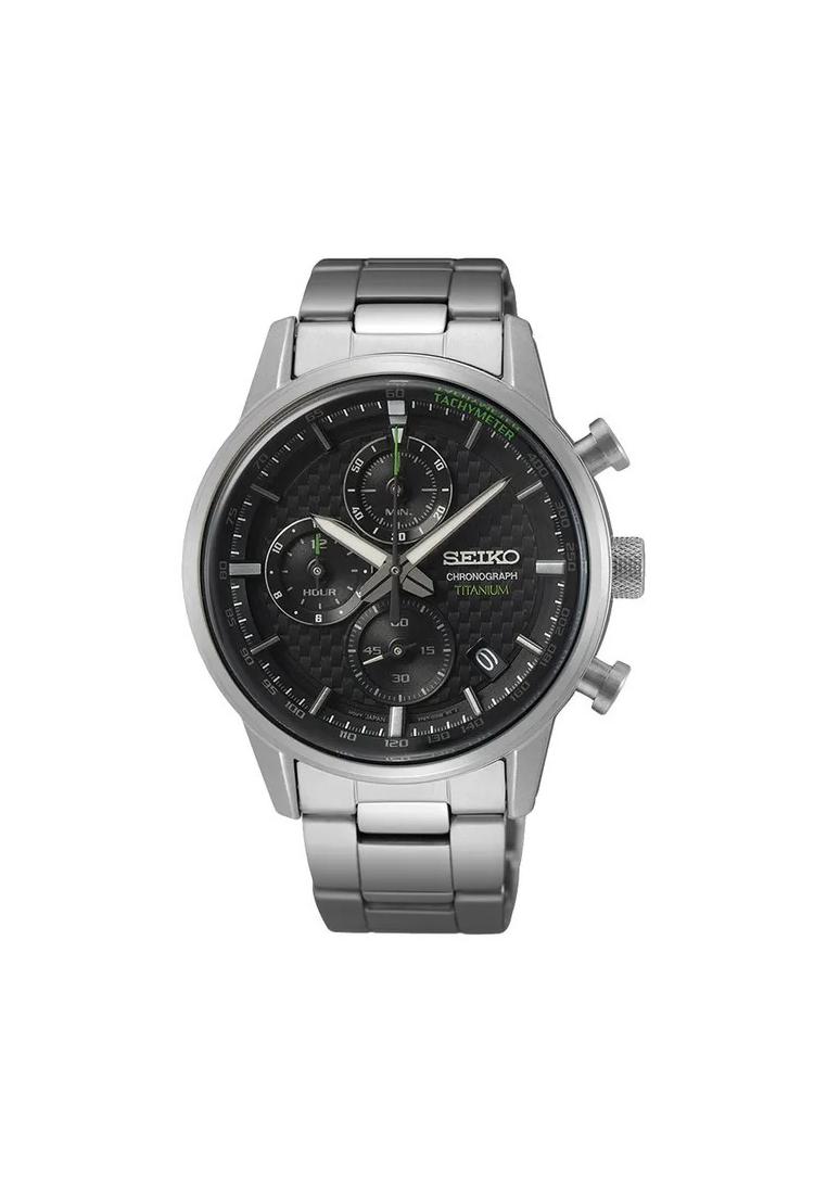Seiko Jam Tangan Pria Seiko Chronograph SSB389P1 Black Dial Titanium Strap
