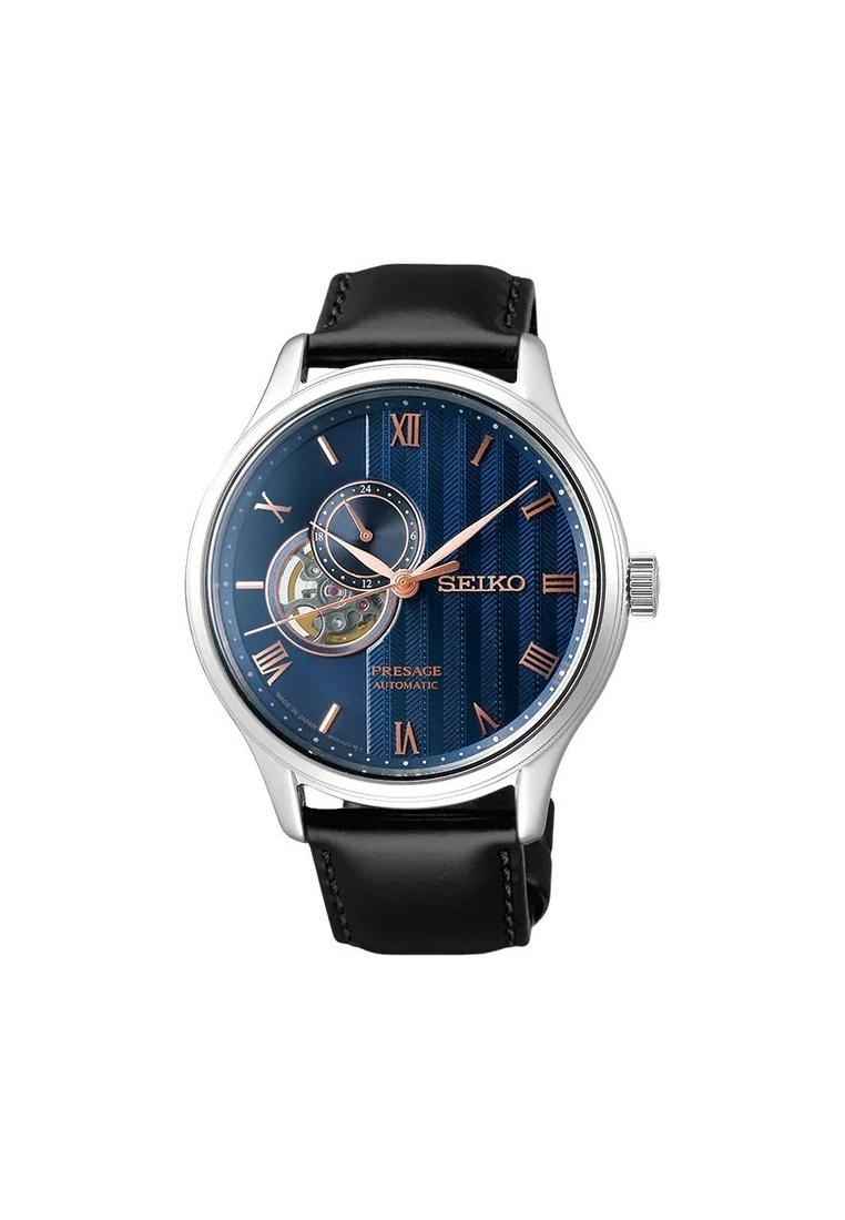 Seiko Jam Tangan Pria Seiko Presage SSA421J1 Zen Garden Sakura Open Heart Blue Dial Black Leather St