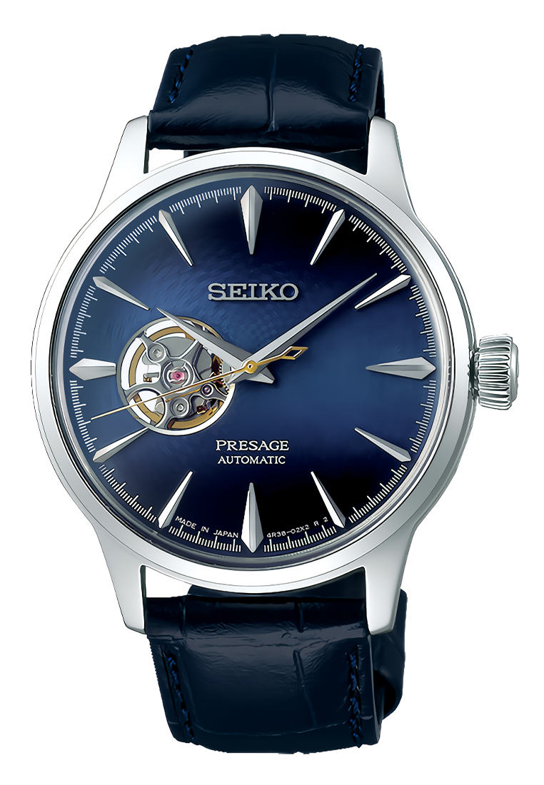 Seiko Presage SSA405J1 Cocktail Time - Jam Tangan Automatic Pria - Blue Moon Open Heart Dial Blue Le