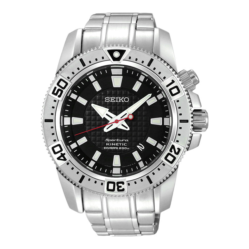 Seiko Jam Tangan Pria Seiko Sportura SKA509P1 Kinetic Diver Black Dial Stainless Steel Strap