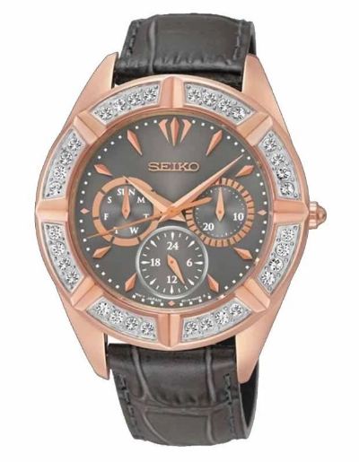 Seiko Jam Tangan Wanita Seiko SKY684 SKY684P1 Swarovski Crystal Strap Leather Black Color Women Blac