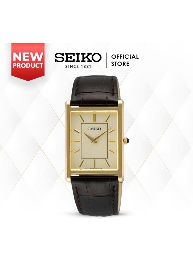 Seiko Jam Tangan Wanita Seiko Classic Kotak SWR110 SWR110P1 Gold Dial Leather Strap Quartz Original