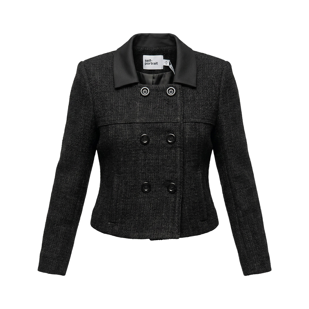 Self-portrait Boucle Cropped Jacket Black
