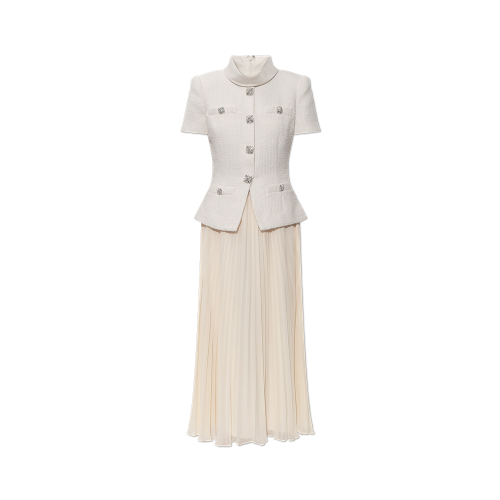 Self-portrait Boucle Collared Midi Dress Cream