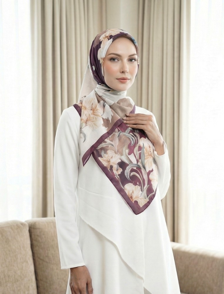 SHAFIRA Afshana Scarf Maroon - Hijab Segi Empat Motif - Bahan Voal