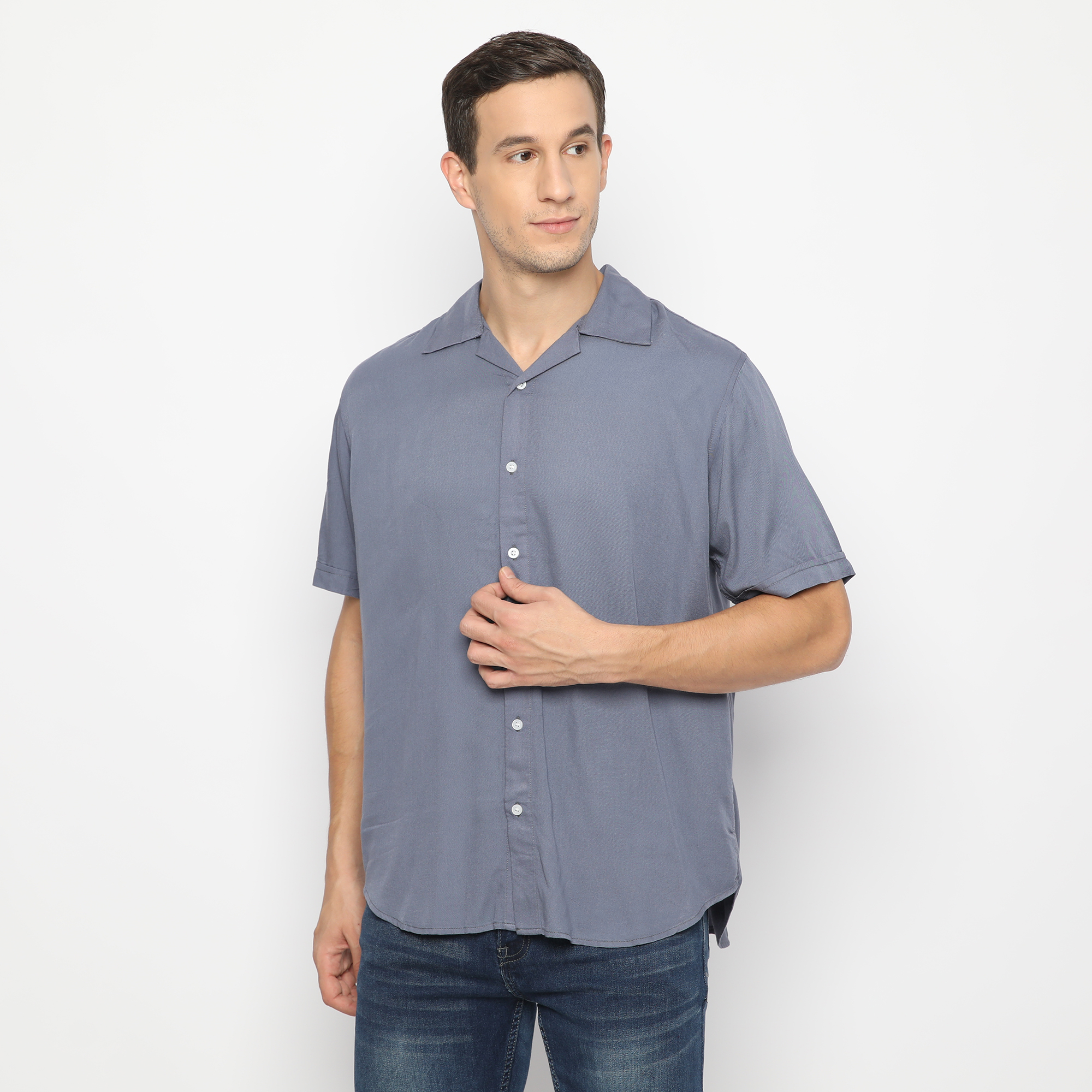 Simple Perfect Kemeja Rayon Polos Lengan Pendek | Kemeja Rayon Unisex Darkgrey