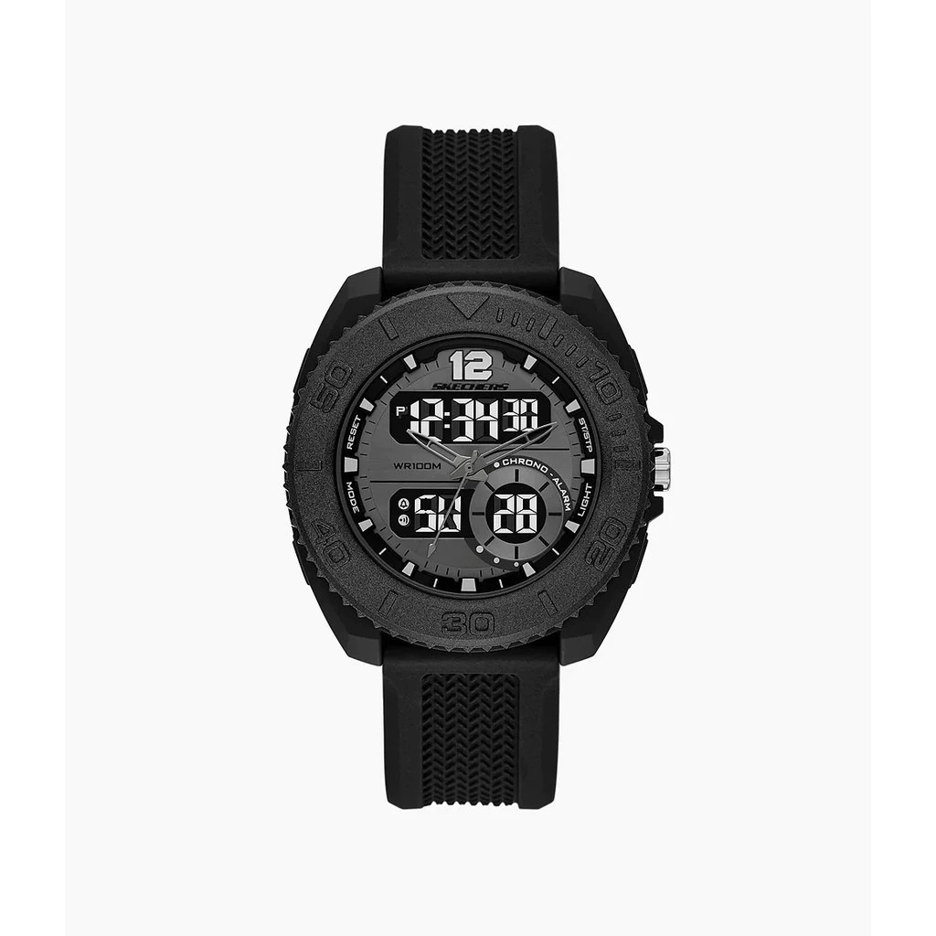 Skechers Analog Digital Black Silicone Jam Tangan Pria 44MM SR5240