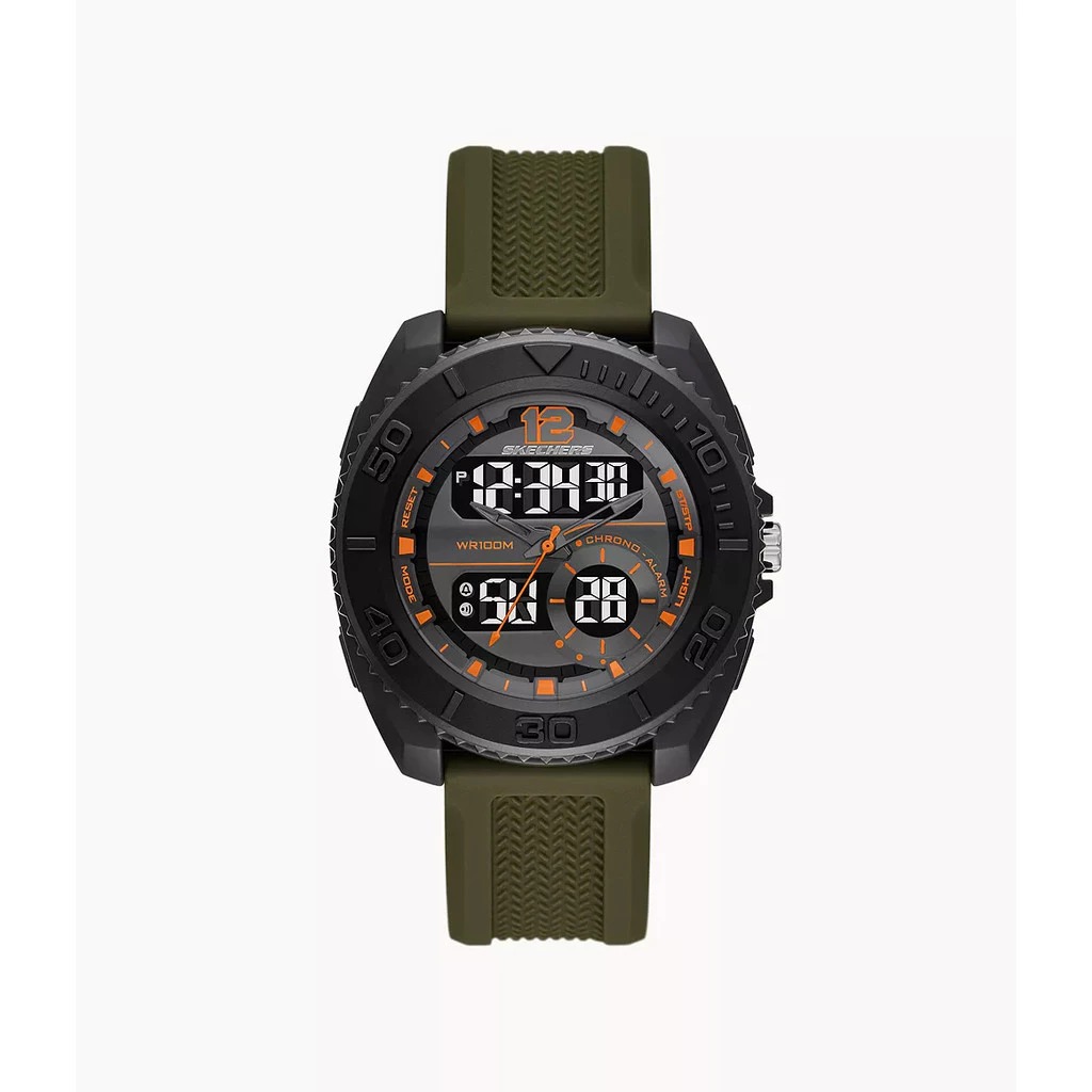 Skechers Analog Digital Green Silicone Jam Tangan Pria 44MM SR5241