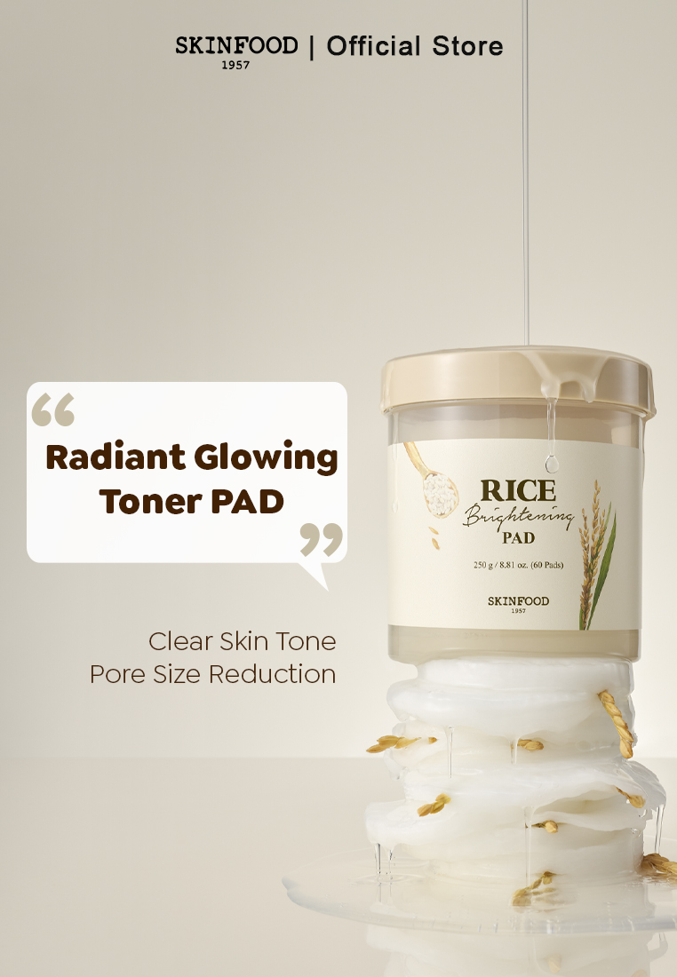 SKINFOOD RICE BRIGHTENING PAD 60 Pads | Toner Pad Rice Ferment Niacinamide PHA Licorice Brightening