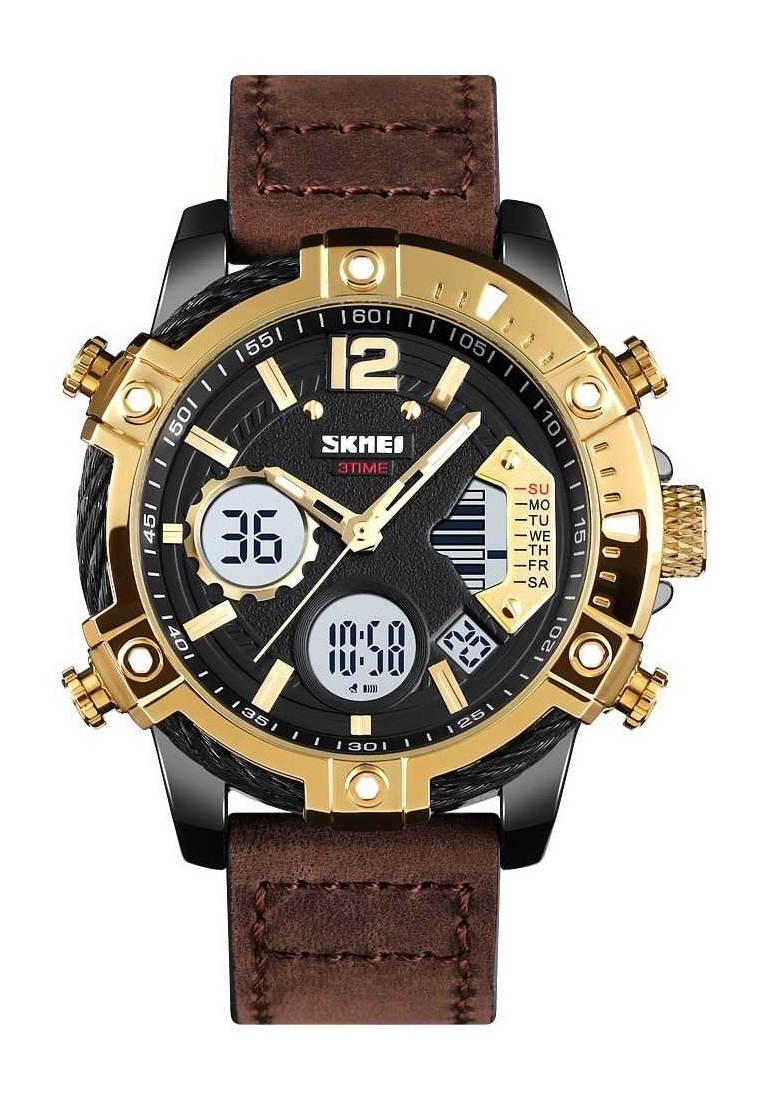 SKMEI Jam Tangan Casual Digital Analog Pria Strap Tali Material Kulit Leather KC58 ORIGINAL
