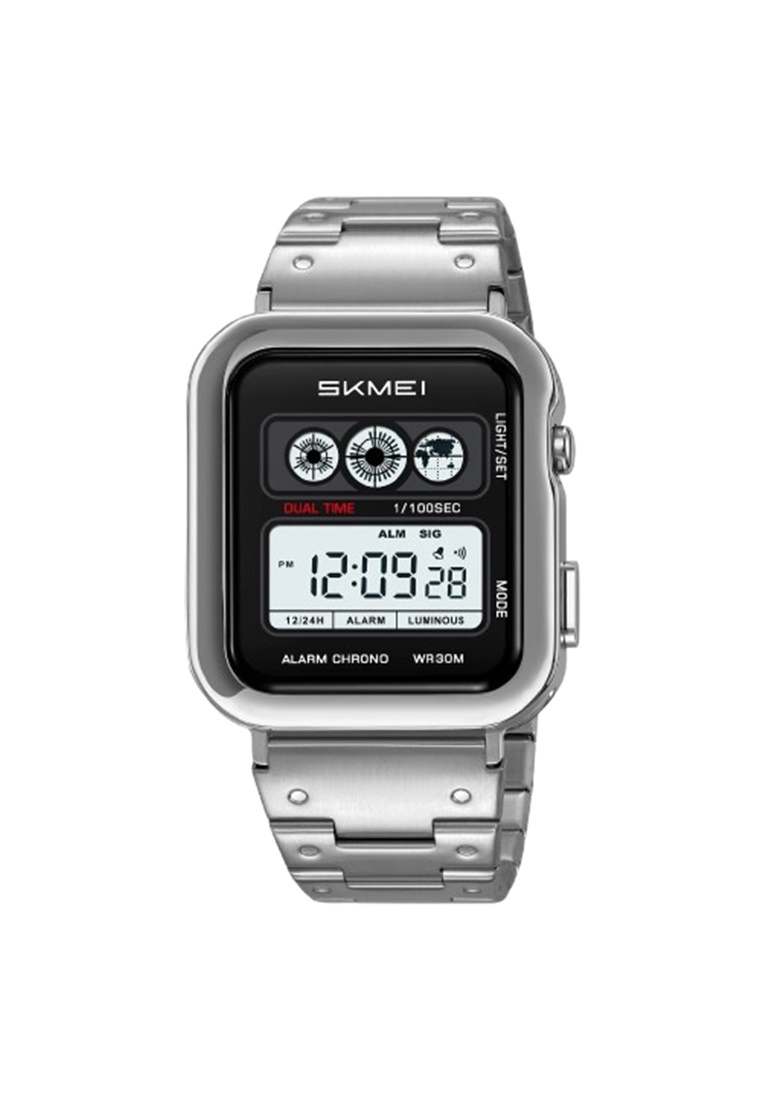 SKMEI Jam Tangan Pria 2504 Digital Dual Time Tali Stainless Tahan air ORIGINAL - Silver