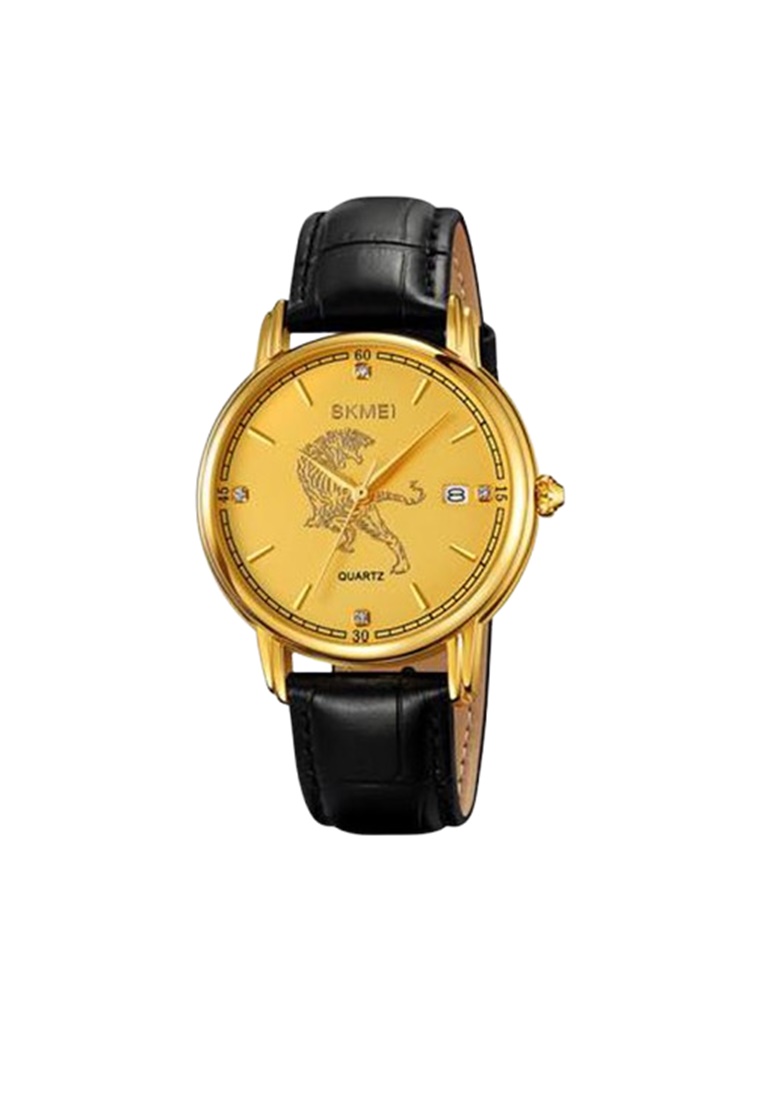 SKMEI Jam Tangan Quartz Analog Shio Chinese Zodiac Waterproof 30M Macan ORIGINAL - Black Gold
