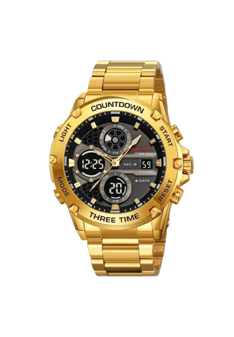 SKMEI Jam Tangan Pria Digital Analog Tali Stainless Rantai 2502 ORIGINAL - Gold