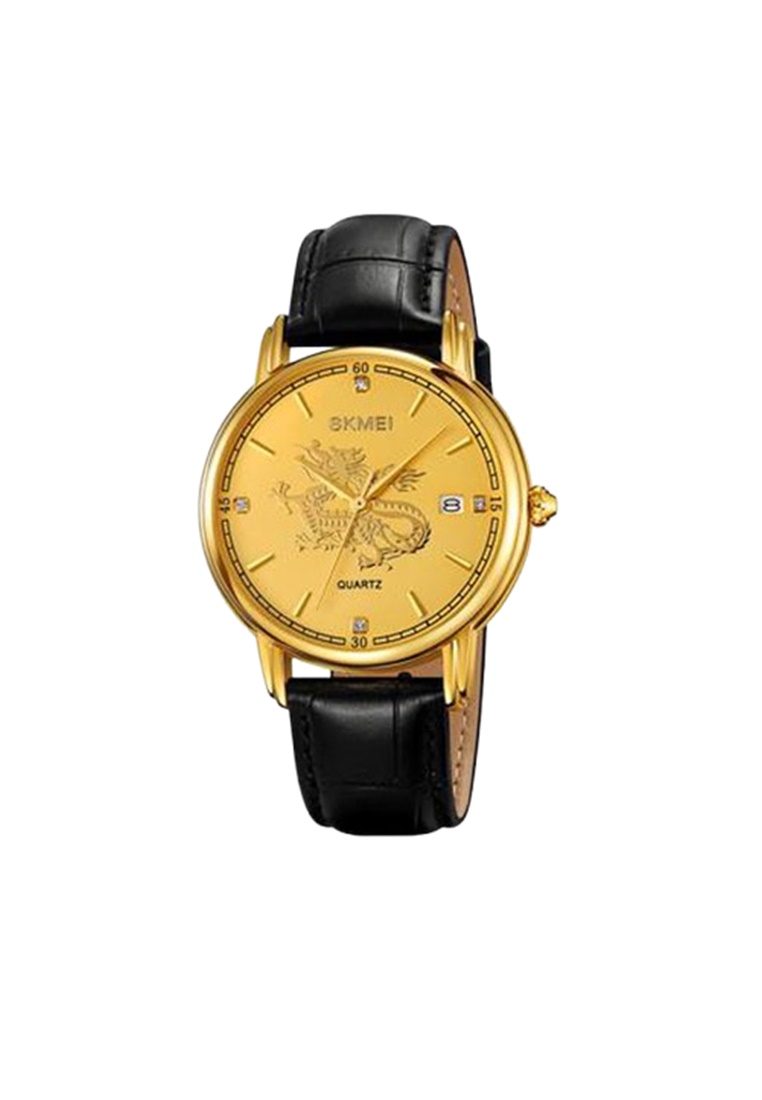 SKMEI Jam Tangan Quartz Analog Shio Chinese Zodiac Waterproof 30M Naga ORIGINAL - Black Gold