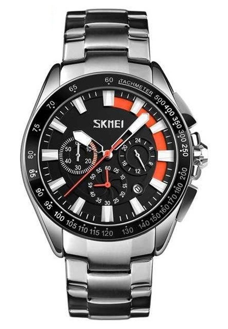 SKMEI Jam Tangan Analog Pria Strap Stainless Steel Stopwatch Waterproof 30m Minute Second Dial Calen