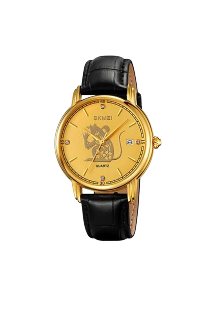 SKMEI Jam Tangan Quartz Analog Shio Chinese Zodiac Waterproof 30M Tikus ORIGINAL - Black Gold