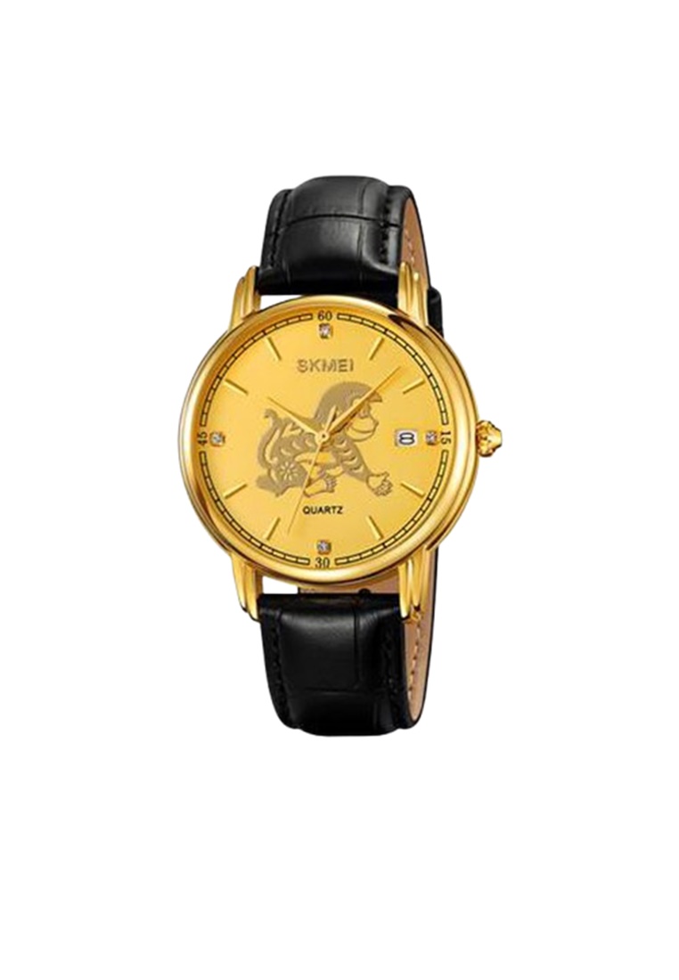 SKMEI Jam Tangan Quartz Analog Shio Chinese Zodiac Waterproof 30M Monyet ORIGINAL - Black Gold