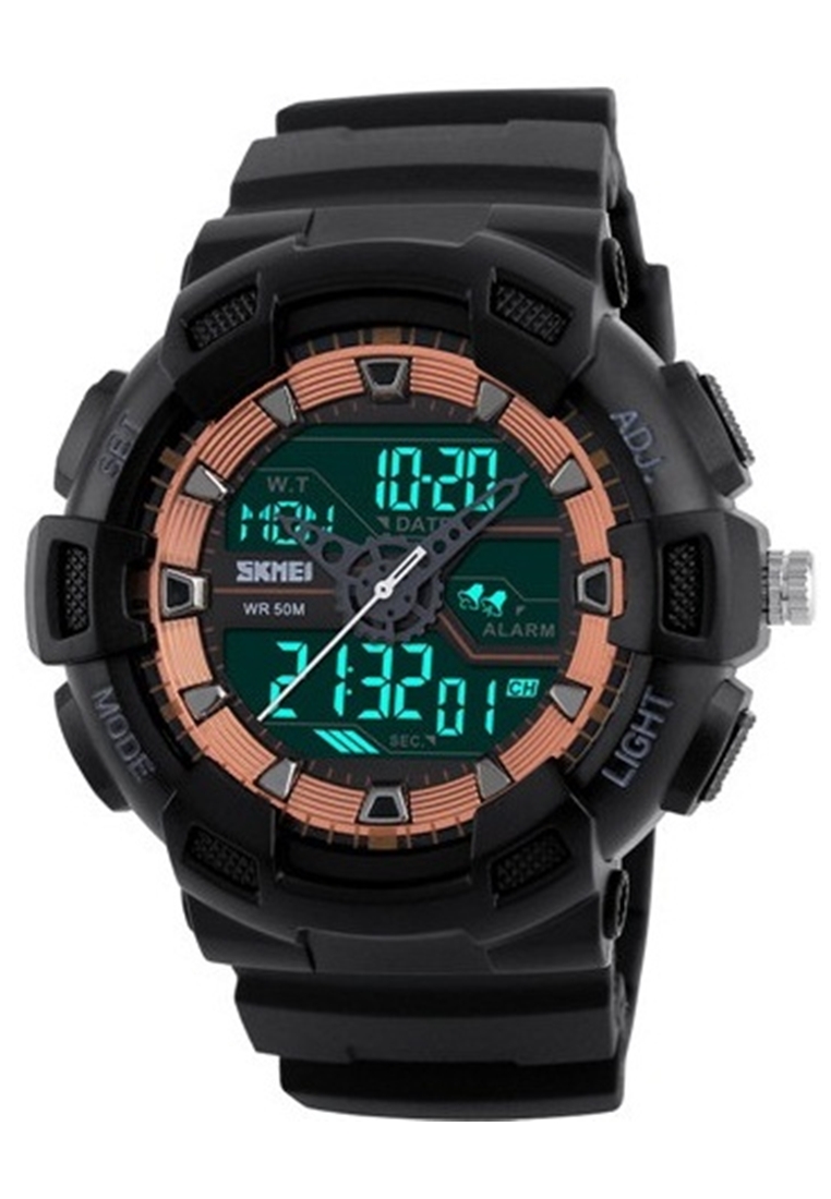 SKMEI Jam Tangan Casual Digital Analog Pria LED Waterproof Strap Tali Material PU QQ10 ORIGINAL