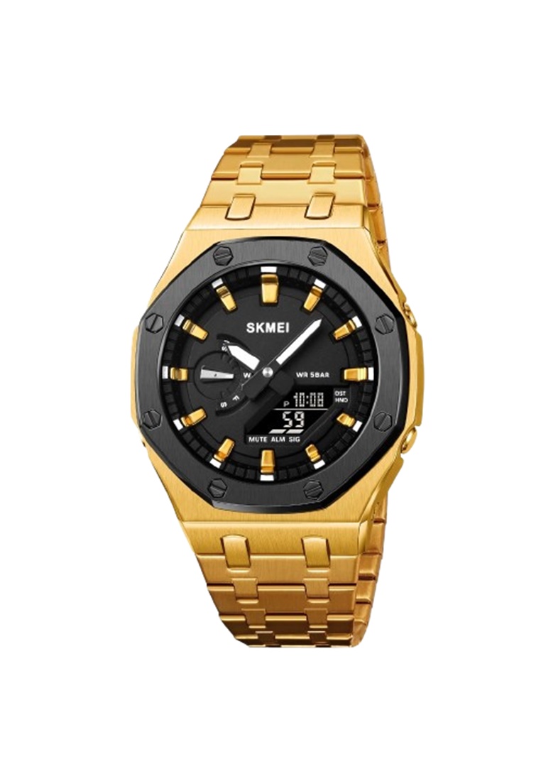 SKMEI Jam Tangan Pria Digital Analog 2533 Watch Tali Stainless Rantai Anti Air 5 Bar ORIGINAL - Gold