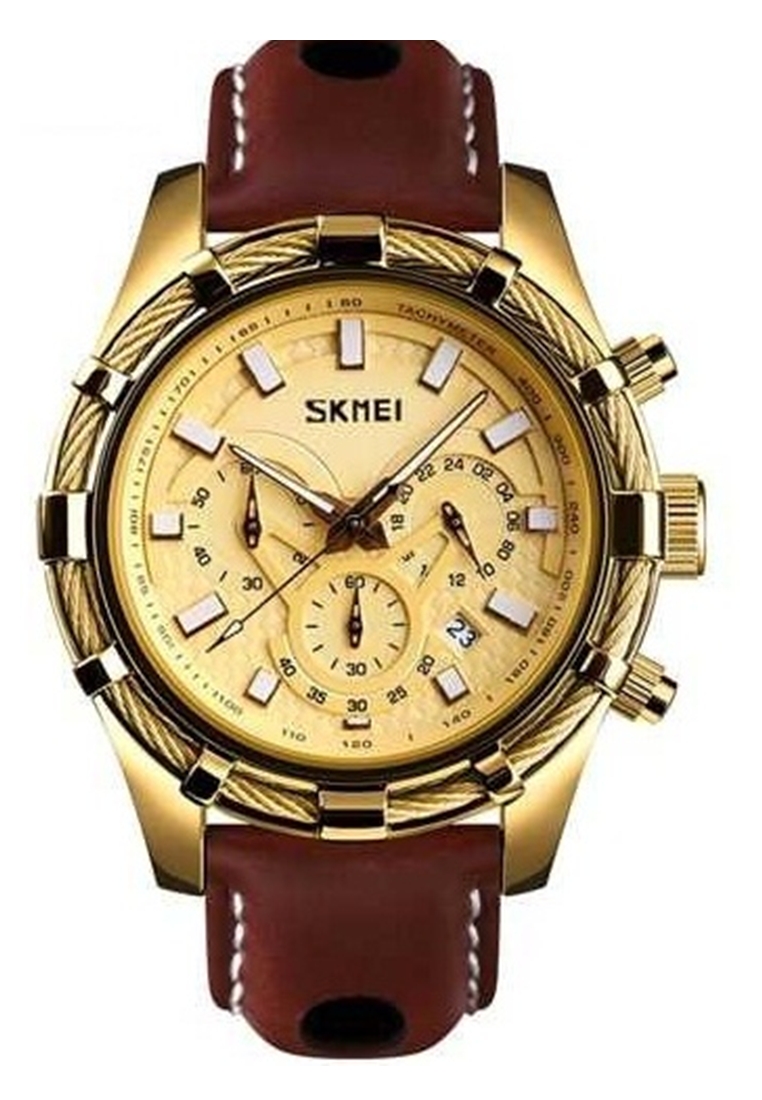 SKMEI Jam Tangan Casual Analog Chrono Pria Strap Tali Material Kulit Leather 9189 ORIGINAL