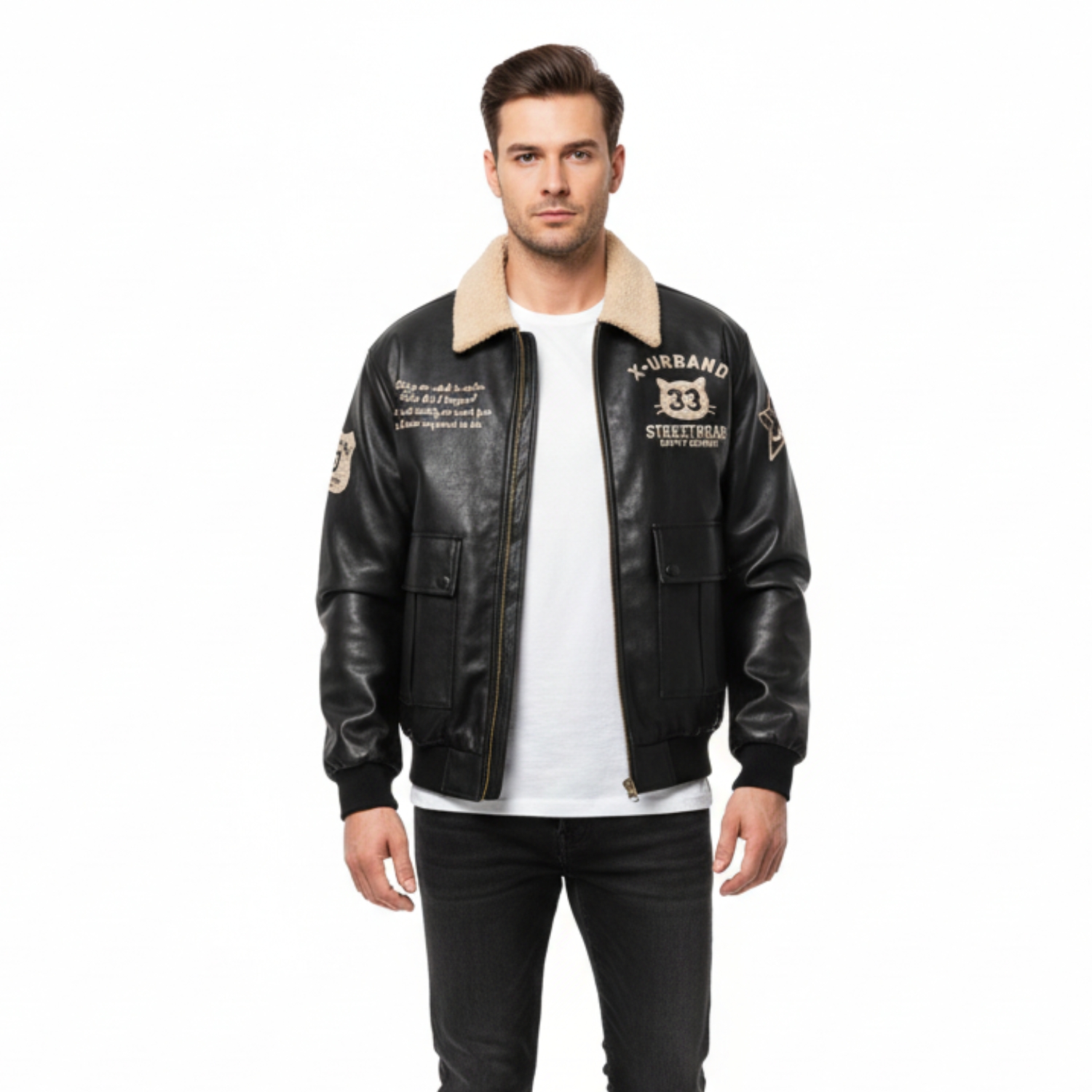 Sogno Jaket Bomber Kulit Sherpa