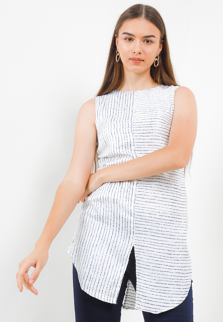 sophistix Camry Dress In White Navy Stripes