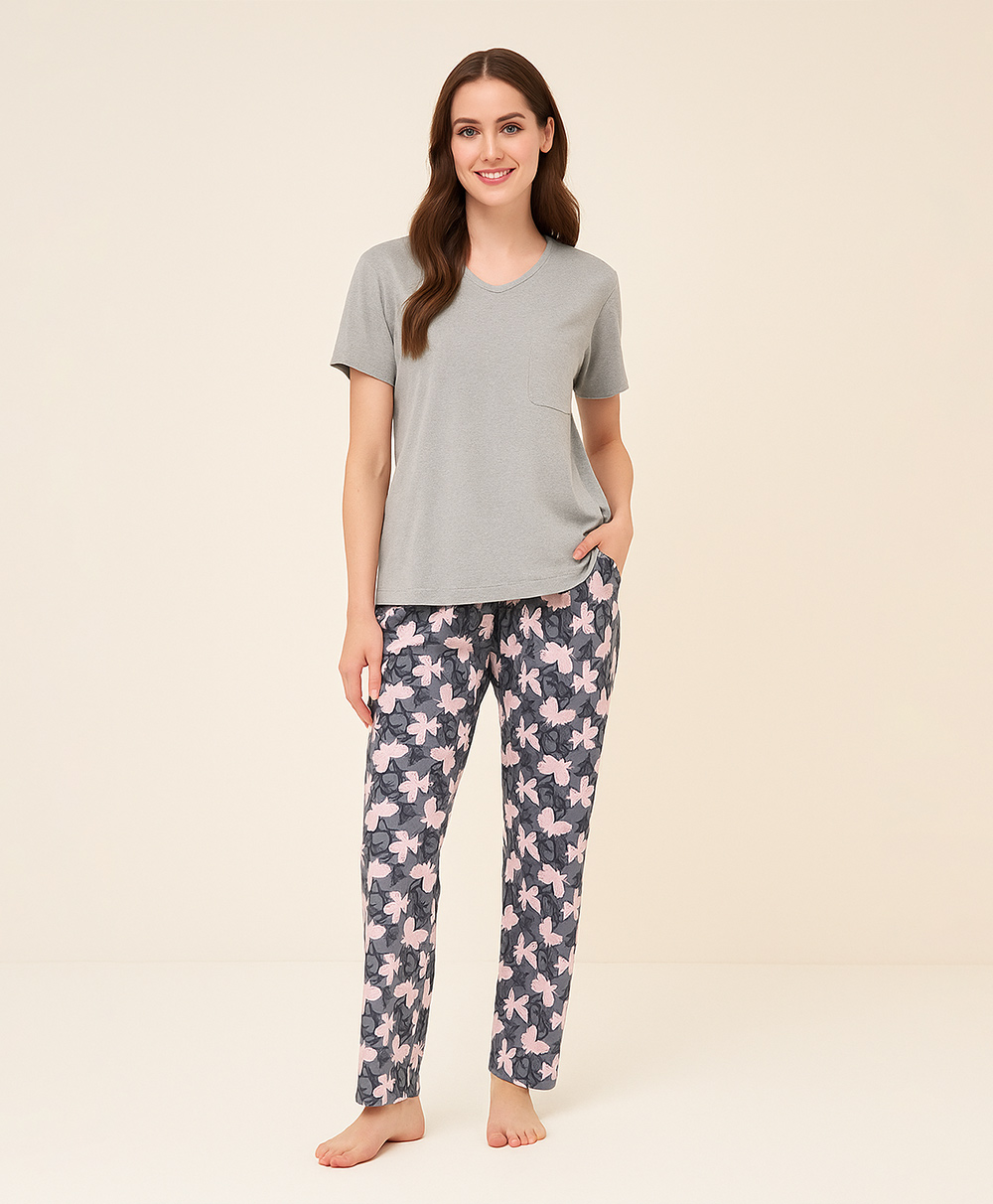 Sorella Loungewear Radiant Bloom Pajama Set S30-PA2373 - Grey