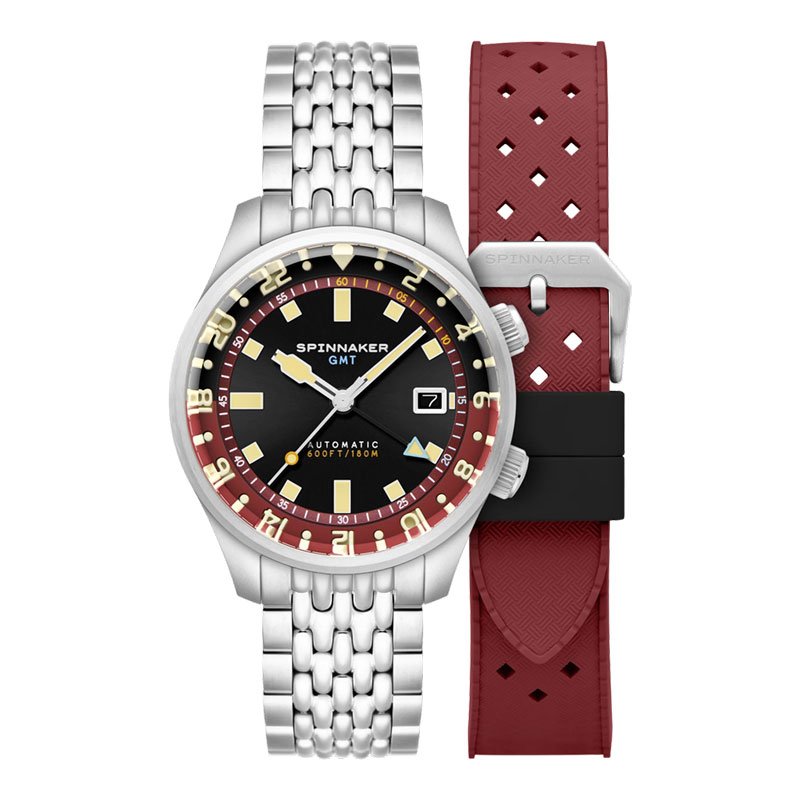 Spinnaker Jam Tangan Pria Spinnaker Bradner SP-5121-11 GMT Automatic Sombre Red Stainless Steel Stra