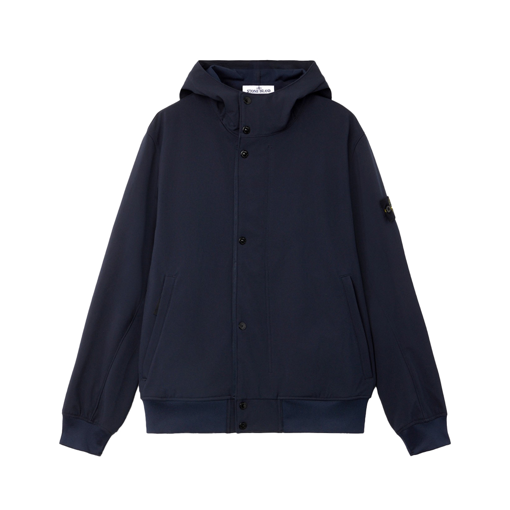 Stone Island 4100118 Light Soft Shell-R E.Dye Technology In Recycled Polyester Hooded Jacket Navy Bl