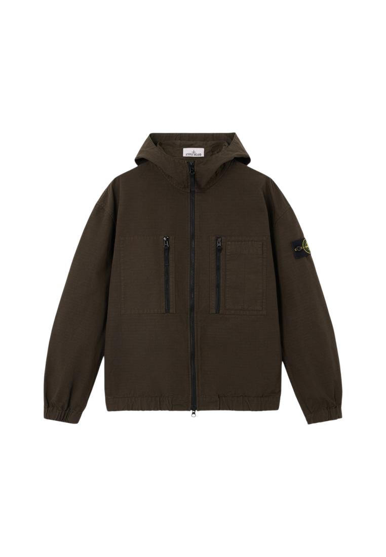Stone Island 1200011 Organic Cotton Ripstop Comfort-Fit Hooded Overshirt with Zip Pockets Coal Grey