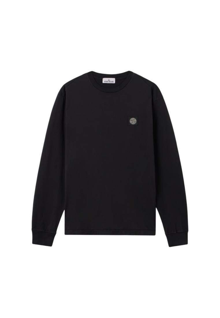 Stone Island 2100031 60/2 Cotton Jersey with Compass Patch Slim-fit Long Sleeve T-Shirt Black