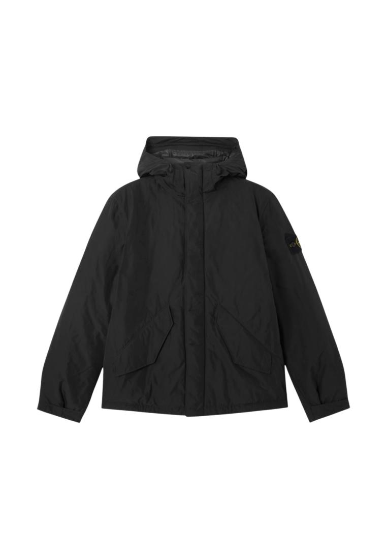 Stone Island 4100010 Micro Twill Padded Hooded Jacket with Anti-Drop Black