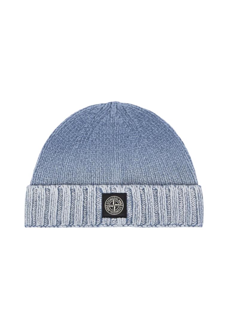 Stone Island N100001 Cotton Chenille Degrade Print Beanie with Compass Logo Patch Avio Blue