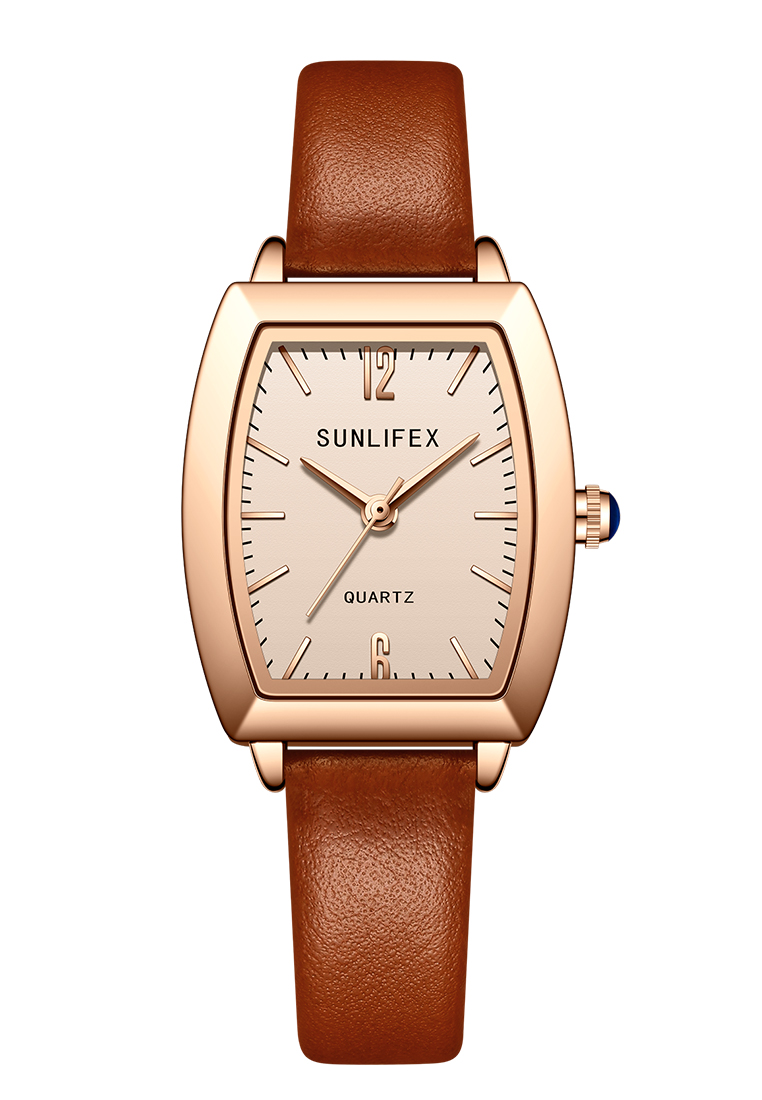Sunlifex Jam Tangan Wanita 6007 Original Tali Kulit Jam Anggun Santai Korea Jam Tangan Cewek brown