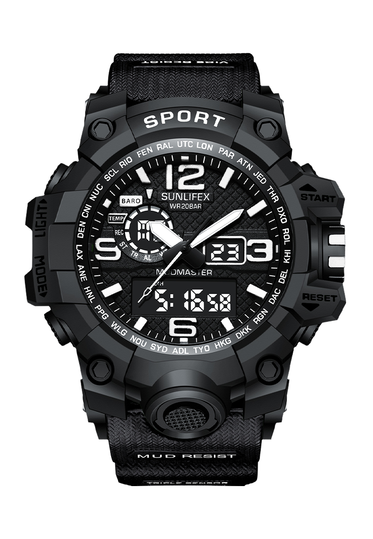 Sunlifex Jam Tangan Pria Digital Olahraga Kasual Tali Silikon Jam Tangan Cowok blackwhite