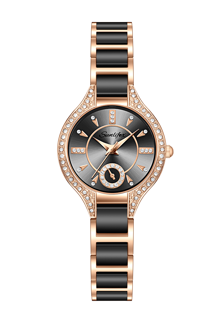 Sunlifex Jam Tangan Wanita Besi Rantai Analog Terbaru 8010 Mode Jam Tangan Cewek black