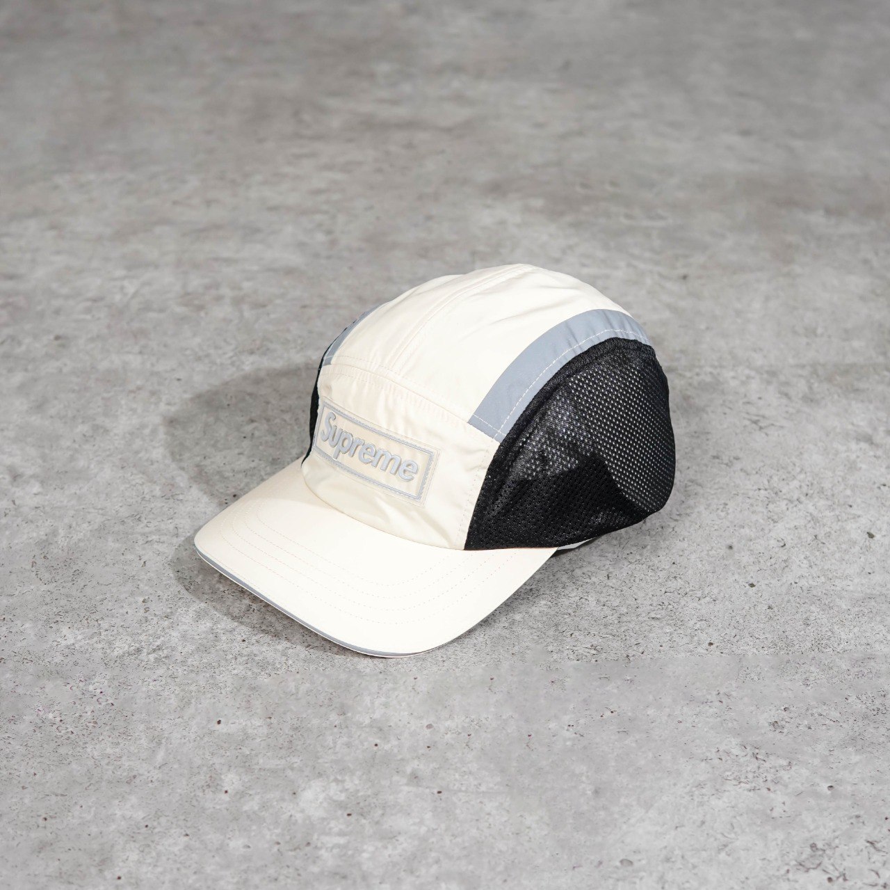 Supreme Topi SUPREME SIDE MESH BLACK CREAM CAMP CAP 100% ORIGINAL