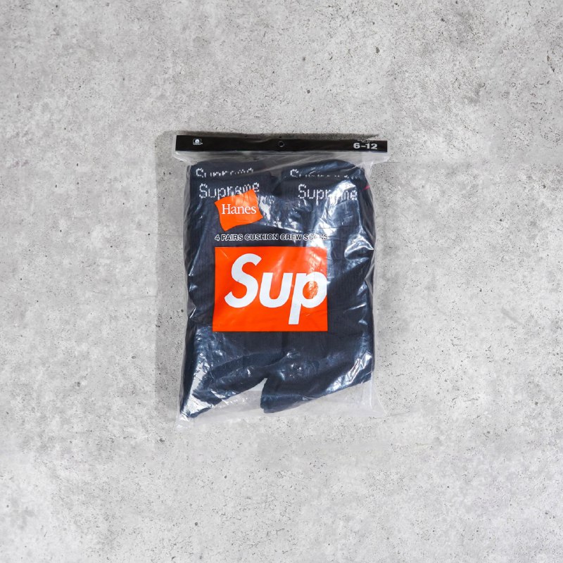 Supreme Kaos Kaki SUPREME HANES CREW BLACK SOCKS 100% ORIGINAL