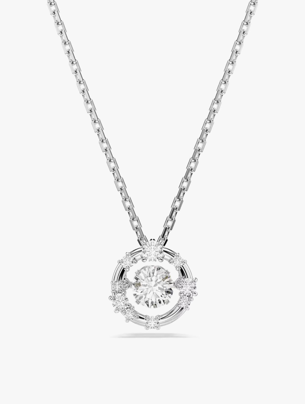 Swarovski Constella pendant Round cut, Dancing stone, White, Rhodium plated