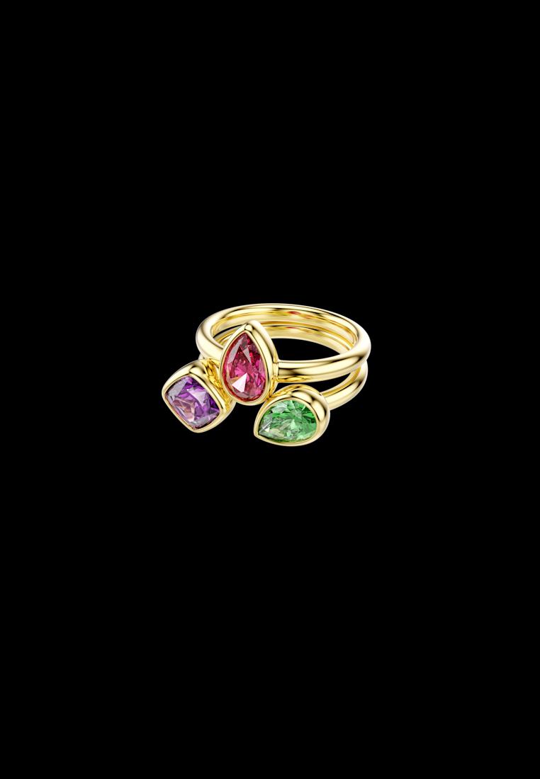 Swarovski Imber cocktail ring, Set (2), Mixed cuts, Multicolored, 18K gold finish, Size 55