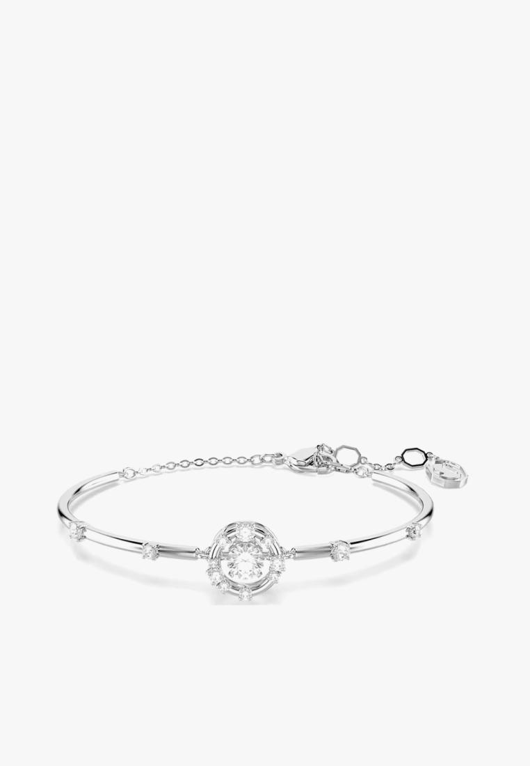 Swarovski Constella bangle, Round cut, Dancing stone, White, Rhodium plated