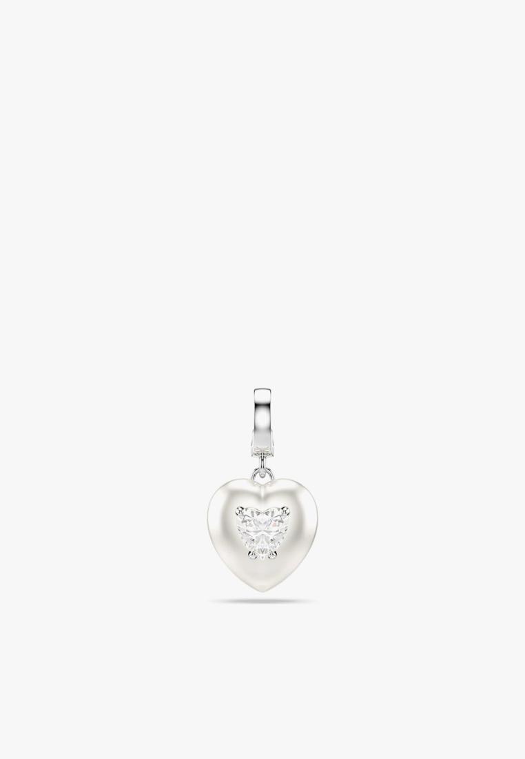 Swarovski Idyllia charm, Mixed cuts, Pearl-colored coating, Heart, White, Rhodium plated