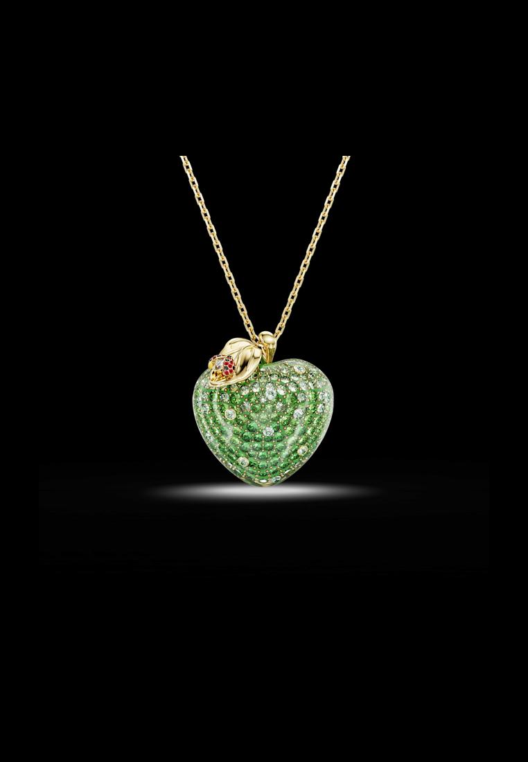 Swarovski Idyllia pendant, Mixed cuts, Apple, Green, 18K gold finish