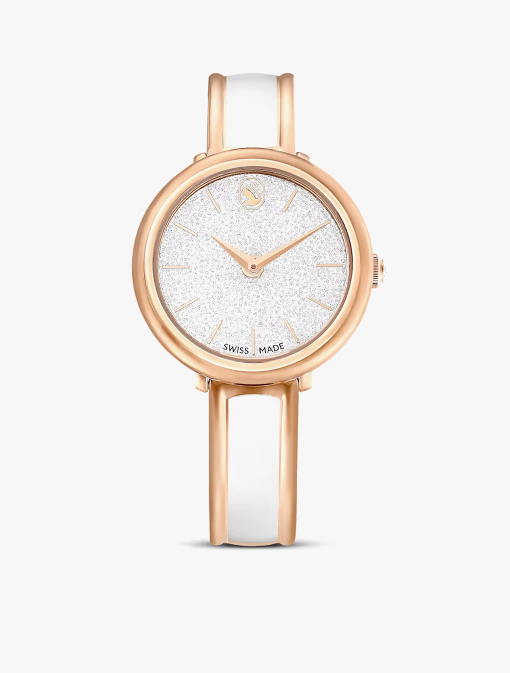 Swarovski Crystalline Bangle watch, Swiss Made, Metal bracelet, White, Rose gold-tone finish - White