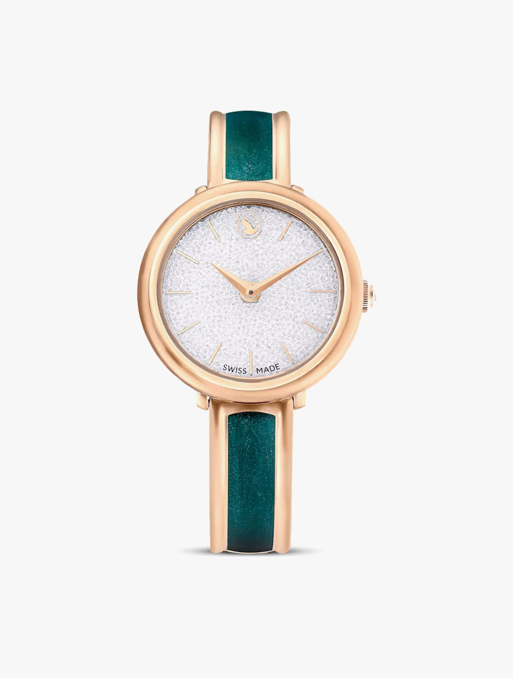 Swarovski Crystalline Bangle Watch, Swiss Made, Metal Bracelet, Green, Rose Gold-Tone Finish - Green