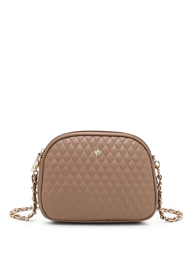 Swiss Polo Quilted Chain Sling Bag / Crossbody Bag - Beige