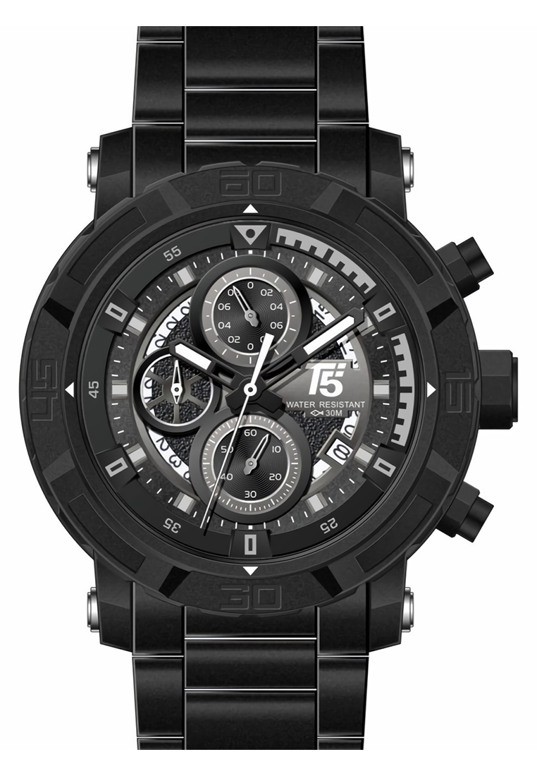 T5 - Jam Tangan Pria - Black - Stainless Steel Bracelet - H3814G-B