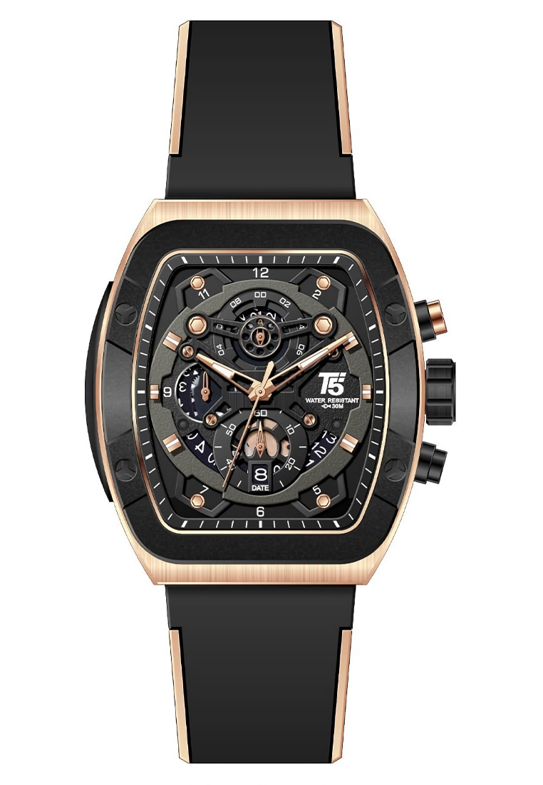 T5 - Jam Tangan Pria - Black Rosegold - Rubber Strap - H3857G-C
