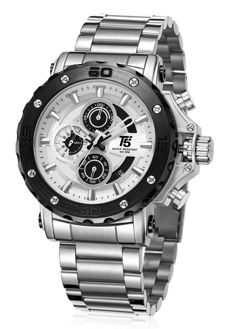 T5 - Jam Tangan Pria - Silver White - Stainless Steel Bracelet - H3702G-E