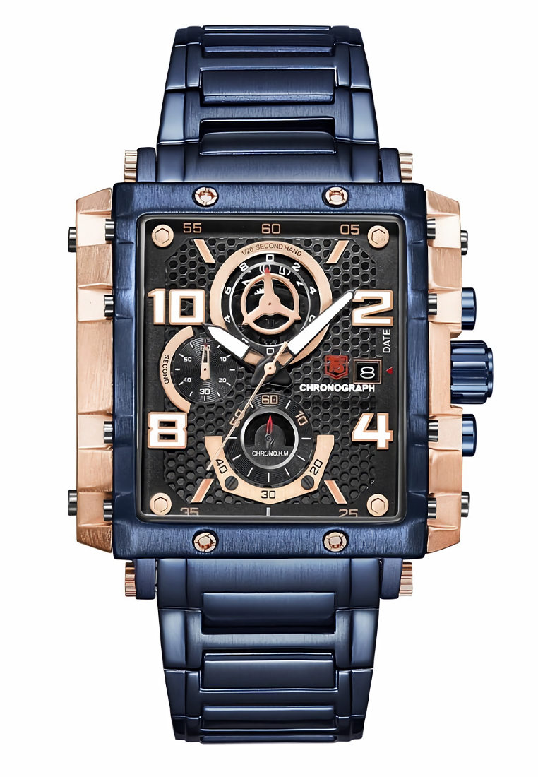 T5 - Jam Tangan Pria - Rosegold Blue - Stainless Steel Bracelet - H3802G-A